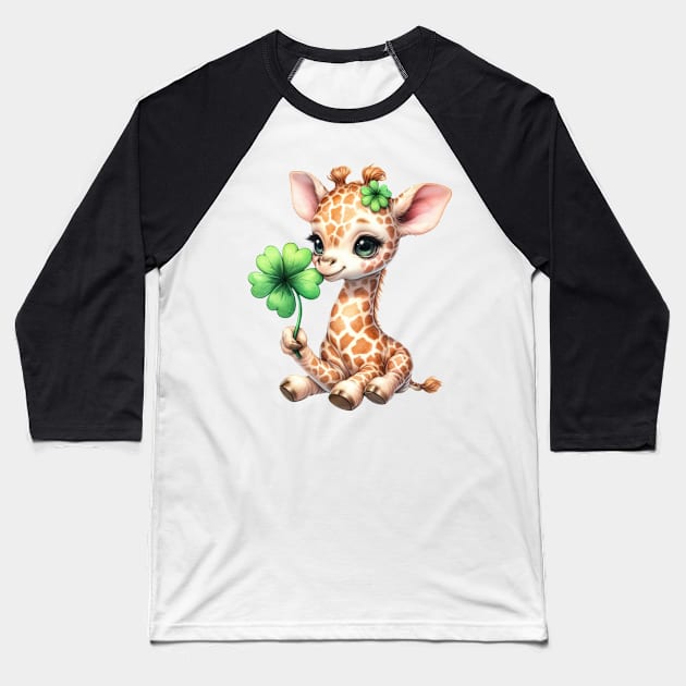 Clover Giraffe St Patricks Day Baseball T-Shirt by Chromatic Fusion Studio